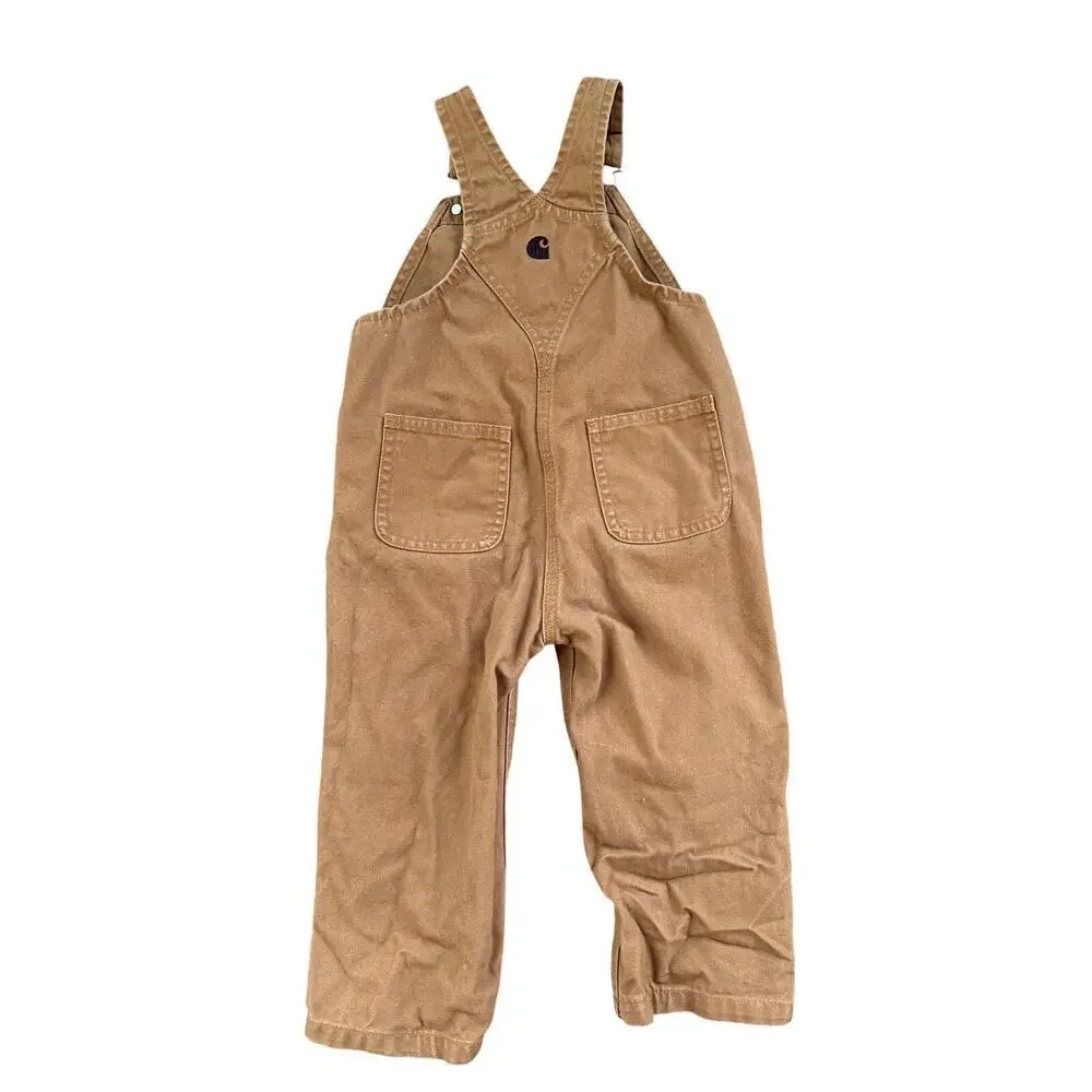 Toddler Carhartt Duck Bib Overalls Brown 100% Cotton Unlined Size 2T